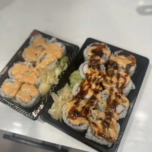 Spicy California Roll (left) and Da Bomb Roll (right)