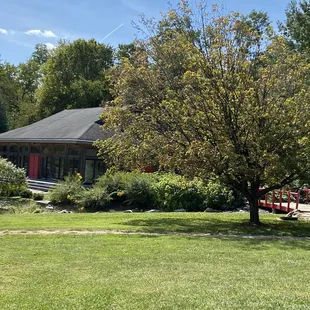 Beautiful view of red bridge and center.