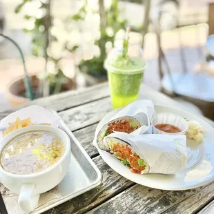 Soup, a bowl-Lito and mint lemonade
