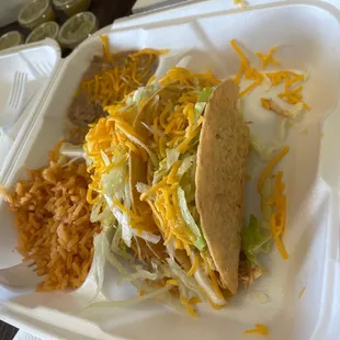 Chicken tacos with rice &amp; beans