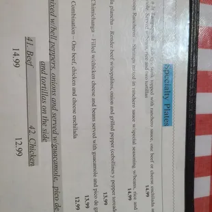 a menu for a restaurant