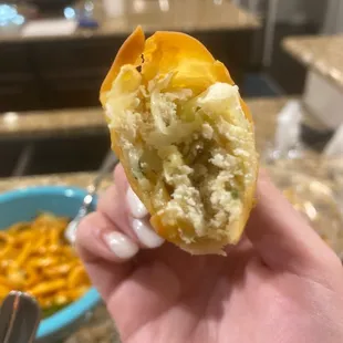 Egg Rolls (2). Had a really bad Sandy textured chicken mixed in with it