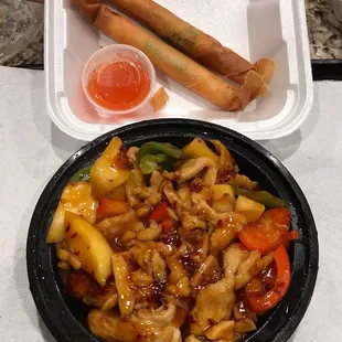 Mango Chicken and Crispy Shrimp Rolls. You can&apos;t beat this combo!