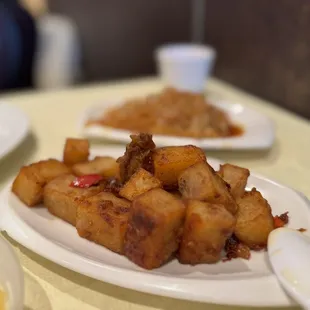 two plates of food on a table