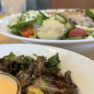 Crispy Brussel Sprouts and Greek salad
