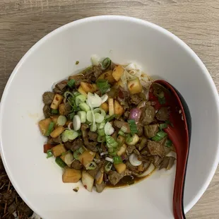 Chicken Gizzards with Pickled Radish and Chili Rice Noodles