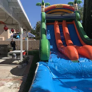 Double lane water slide in our backyard. It was huge! We loved it!