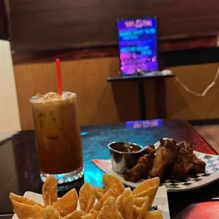 Crab rangoon and wings