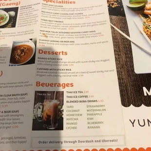 the menu for the restaurant