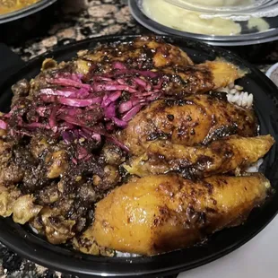 Sweet &amp; spicy plantains, ginger chickpeas, cabbage, coconut rice