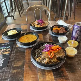 a variety of food items on a table