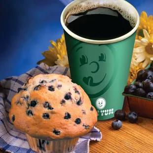a cup of coffee and a muffin