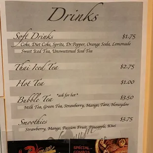 Drinks menu