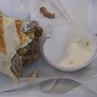 Chicken shawarma with garlic sauce. LEGIT garlic sauce.