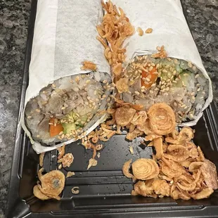 The chicken wrap -did not like because of the minced chicken