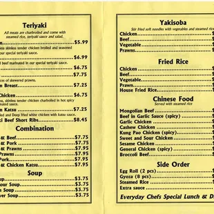 sushi and sashimi, menu