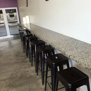 a row of black stools