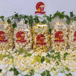 Five (5) cup sizes in clear bags of healthy gourmet goodness. Air-popped, all-natural, non-processed, gluten-free, and vegan popcorn with no