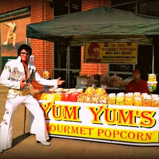 Elvis wants to introduce Yum Yum's Gourmet Popcorn at our set up at The Memphis Red Birds