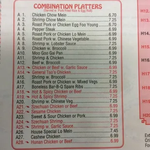 the menu for the restaurant