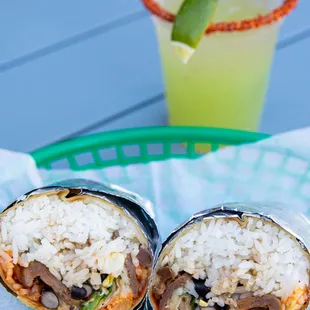 two burritos and a margarita