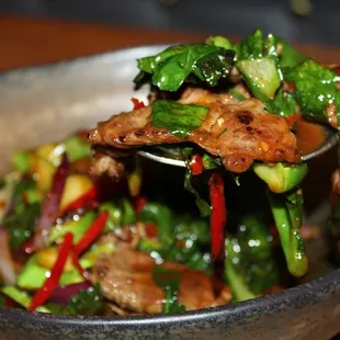 This stiry fry was forward in soy sauce and had nice lingering heat on the tongue.