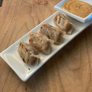 Pork Potstickers, Candied Ginger Mustard