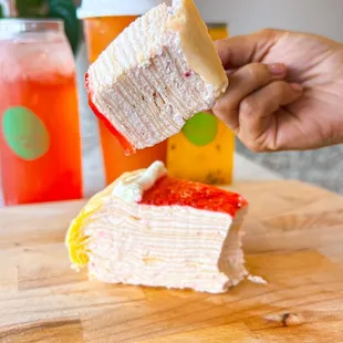 Satisfy your sweet tooth with YumCha&apos;s heavenly strawberry crepe cake! A perfect balance of fluffy layers and fresh fruit