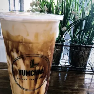 Brown sugar fresh milk with glass jelly