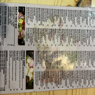 the menu for the restaurant