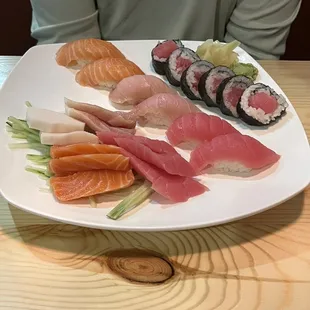 Sushi, Sashimi, and tuna roll. It was SO fresh. 10/10 this was amazing