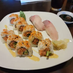 Spicy tuna roll and yellow tail nigiri