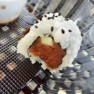 a close up of a sushi