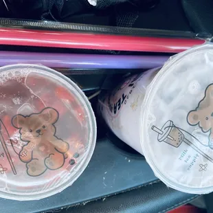 Taro Milk Tea and strawberry lemonade original boba 100% sweet for both.