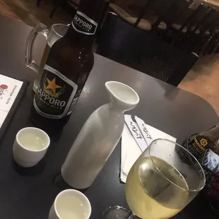 Hot Sake, Sapporo and Pinot Grigio