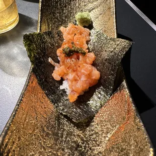 Salmon hand roll is amazing with the caviar