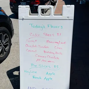 a white board with a menu on it
