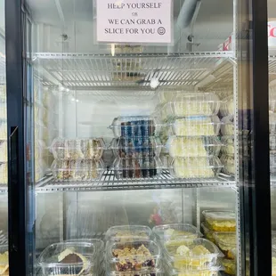 a display case filled with food