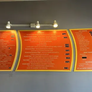 menus on the wall