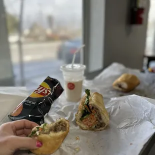 #4 Grilled pork sandwich  Jasmine milk tea