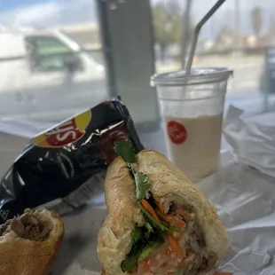 a sandwich and a drink