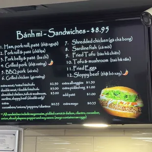 Banh mi Menu