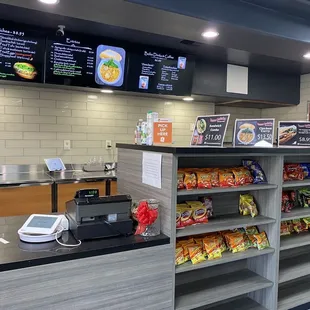 a counter with snacks