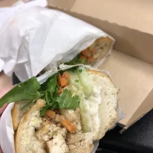 Delicious Tofu Banh Mi Sandwhich without jalapenos.