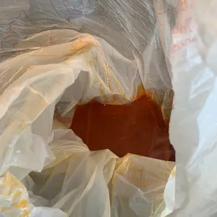 Some of the liquid was contained in the bag holding the Styrofoam containers.