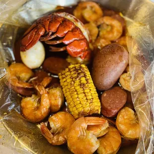Combo B Lobster Tail, shrimp $31