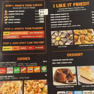 the menu of the restaurant