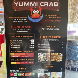 Front side of menu