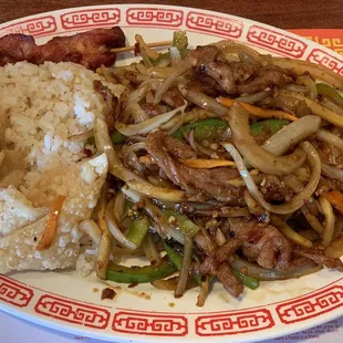 Garlic pork with fried rice