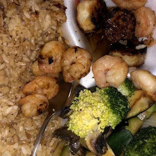 shrimp, broccoli, and rice